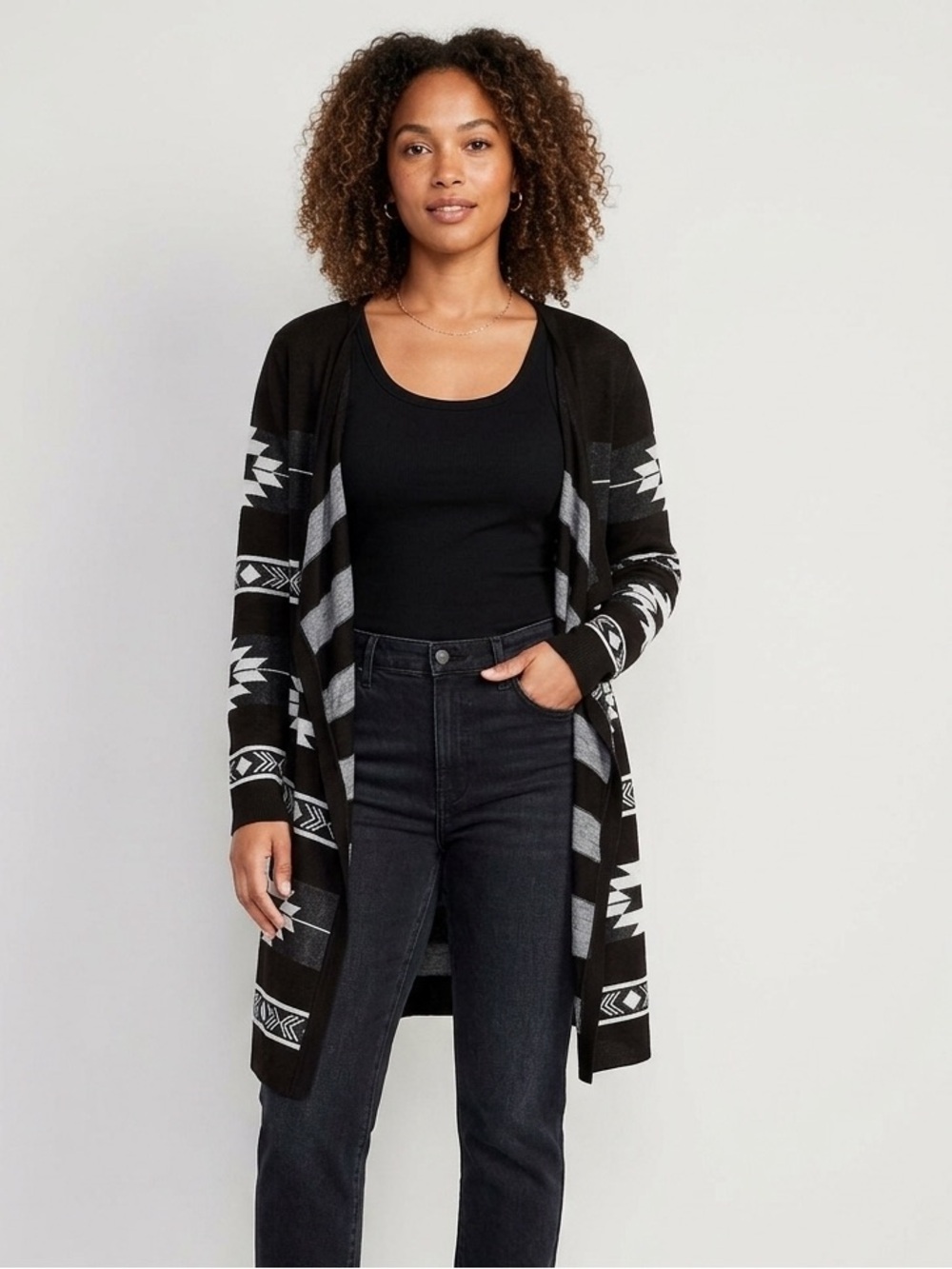 Cotton Emporium Black & Gray Aztec Open-Front Women's Cardigan